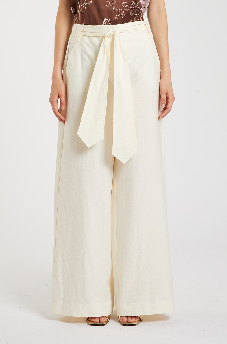 MARELLA Flared cotton blend trousers with belt Cream 