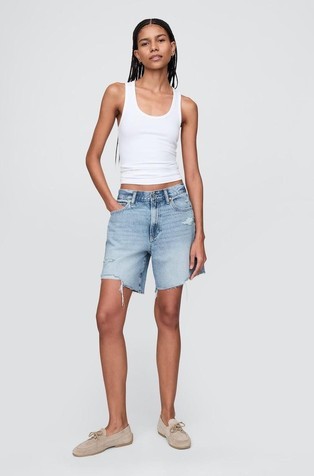 Mid Rise '90s Loose Denim Bermuda Shorts