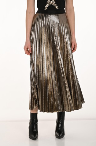 Plisirano midi krilo iz laminirane tkanine