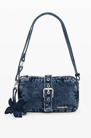 Denim torbica s snemljivim cvetličnim obeskom