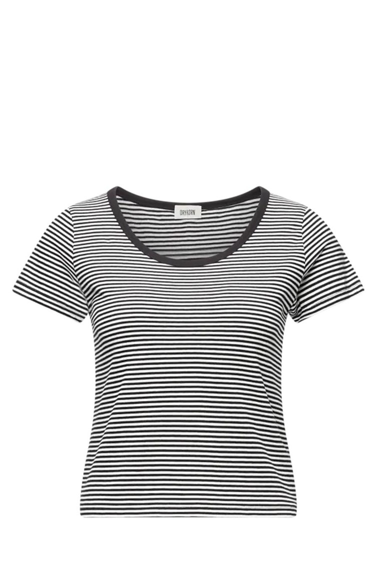 DRYKORN Črtasta bombažna majica s kratkimi rokavi Črna - Black / White 