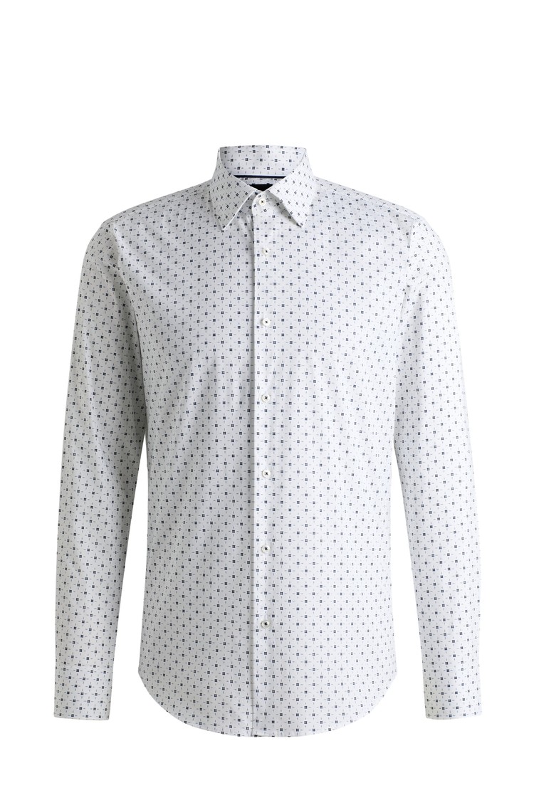 HUGO BOSS Regular fit vzorčasta srajca iz raztegljivega bombažnega poplina Bela - White / Blue 