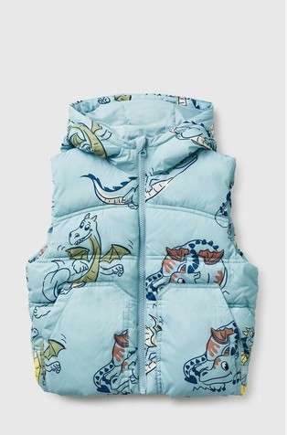 Prešit brezrokavnik s kapuco in vzorcem dinozavrov