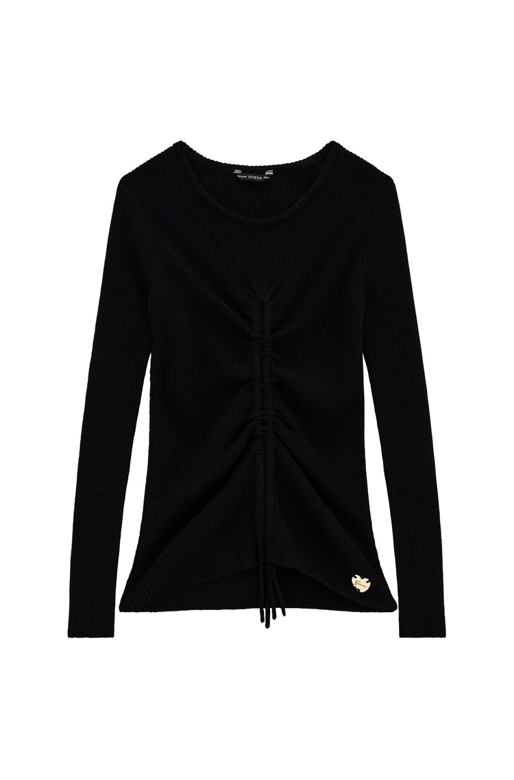 GUESS Rebrasto pletena majica iz viskozne mešanice Črna - Black 