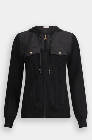 Hooded zip-thru cardigan in viscose-blend