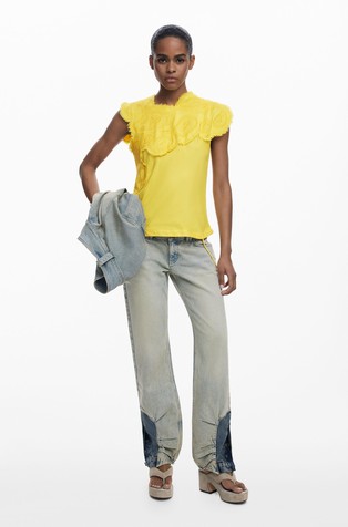 DESIGUAL Majica z vezeninami Rumena - Yellow 6