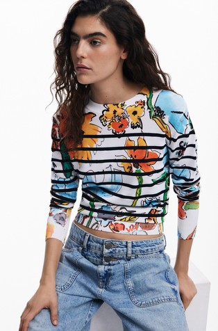 DESIGUAL Striped floral sweater Multi 4