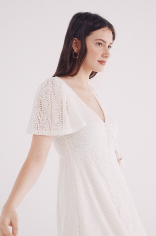 SPRINGFIELD Short sleeve crochet midi dress White 3