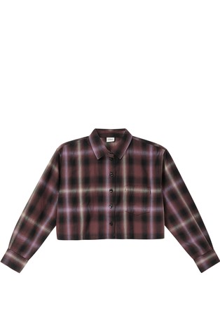 Cropped shirt blouse with check pattern