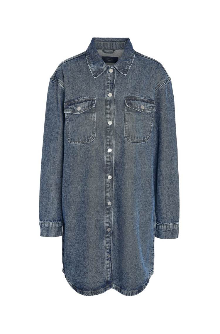 NOISY MAY NMALVA oversize fit srajčna obleka iz denima Modra - Medium Blue Denim 