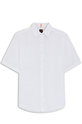 Regular-fit short-sleeved shirt in linen