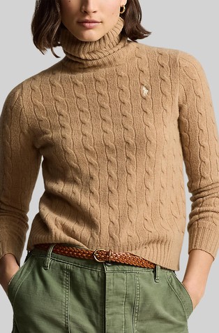 Wool-Cashmere Cable Turtleneck Sweater