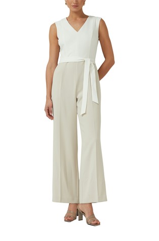 Sleeveless jumpsuit with tie belt