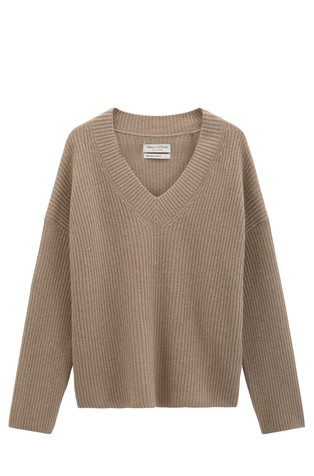 Loose-fitting V-neck knit sweater in wool blend