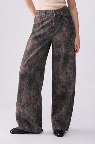 Paisely Printed Barrel Fit Jeans