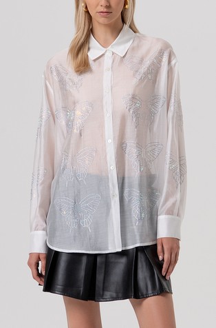 Regular fit srajca iz svetleče organze z metuljčki