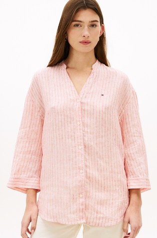Relaxed fit črtasta lanena srajca
