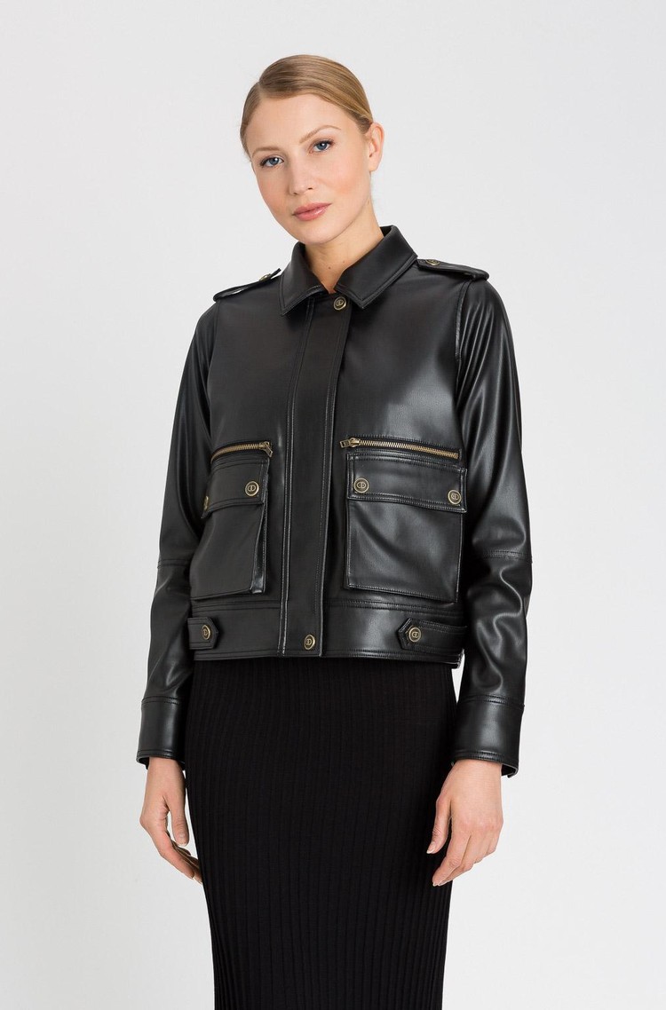 TWINSET Leather effect biker jacket Black 