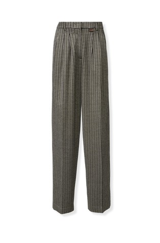 Houndstooth jersey triple pleat pants
