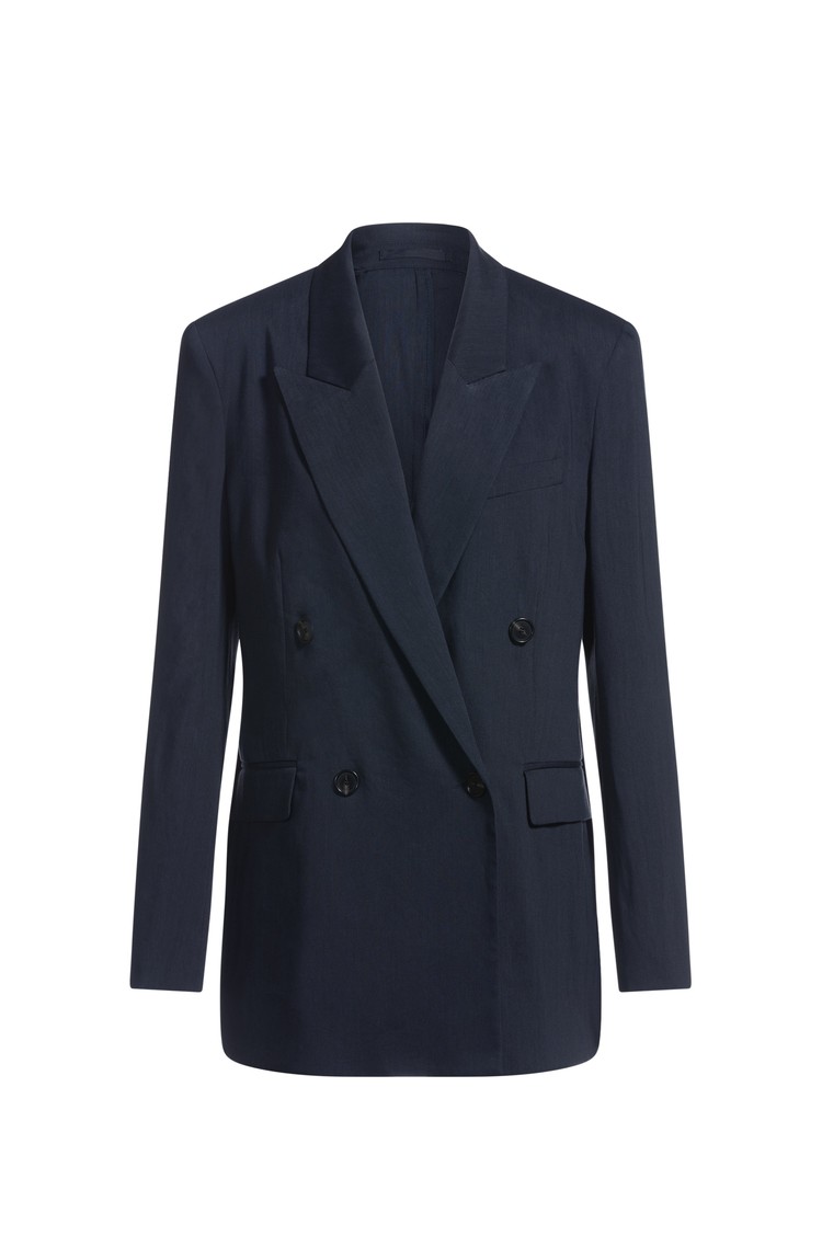 HUGO BOSS Regular fit suknjič iz lanene mešanice z dvorednim zapenjanjem Modra - Dark Blue 