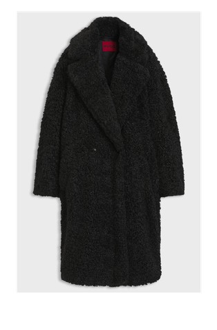 Oversized fit kosmaten plašč z dvorednim zapenjanjem