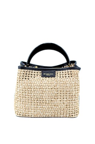 Prepletena bucket torbica v videzu rafije