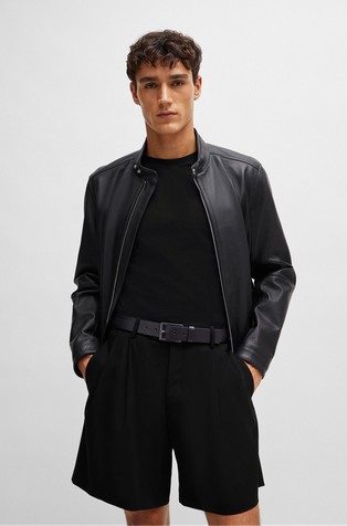 HUGO BOSS Italian-leather belt with perforated strap Black 3