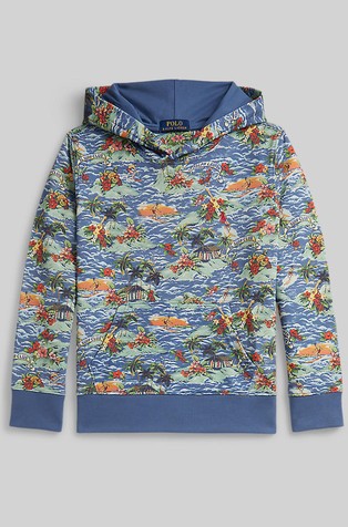 Pulover s kapuco in tropskim vzorcem