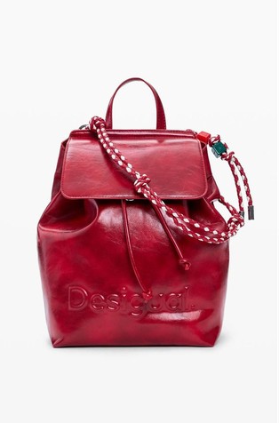 Shiny mini backpack with braided handle