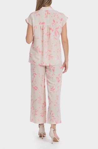 PUNT ROMA Viscose-linen trousers with floral pattern Beige / Pink 4