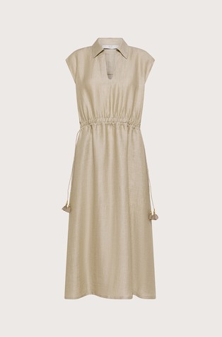 Midi obleka iz lanene mešanice