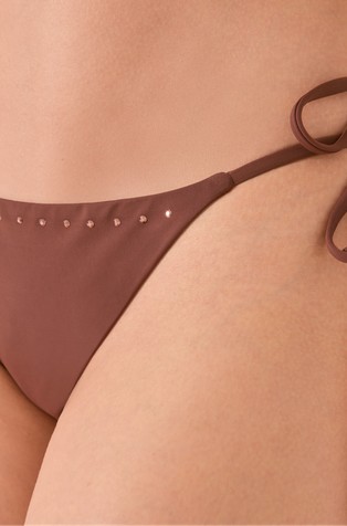 WOMEN'SECRET Bikini spodnji del kopalk z okrasnimi kamenčki Rjava - Brown 4