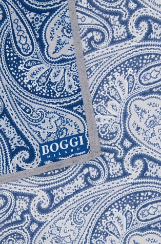 BOGGI MILANO Paisley Design Wool Pocket Square Blue / Gray 2