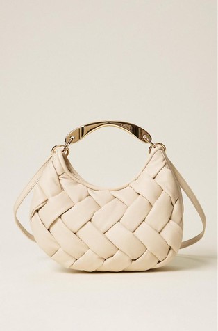 Croissant handwoven bag in faux-leather