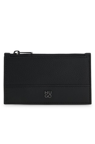 Leather card holder with logo detail