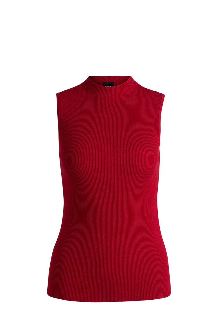 HUGO BOSS Ribbed top with mock neckline Dark Red 