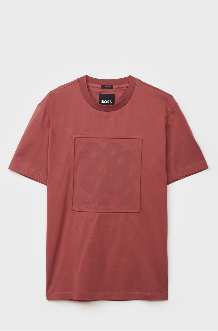 HUGO BOSS Regular fit majica z logo potiskom in 3D okvirjem Rdeča - Open Red 