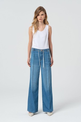 Palazzo fit jeans hlače s spranim videzom
