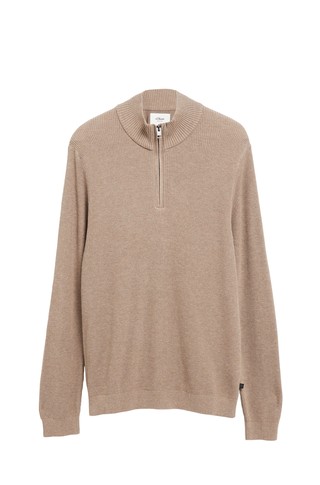 Textured knit sweater with half zip