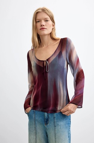 Sheer Long-Sleeve Blouse