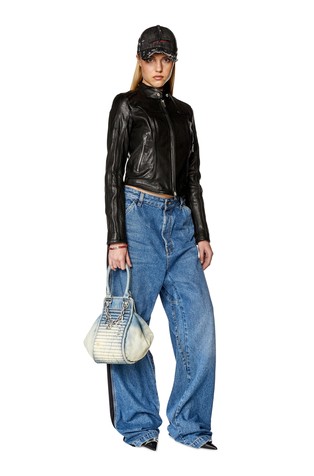 DIESEL Leather jacket with embossed D Black 3