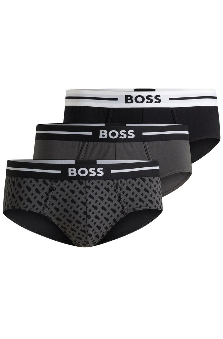 HUGO BOSS Paket 3 bombažnih spodnjic z logo pasom Večbarvna - Gray / Multi 