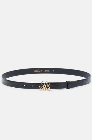 Patterned leather belt with monogram buckle