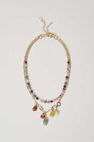 Multi-strand necklace with stones and pendants
