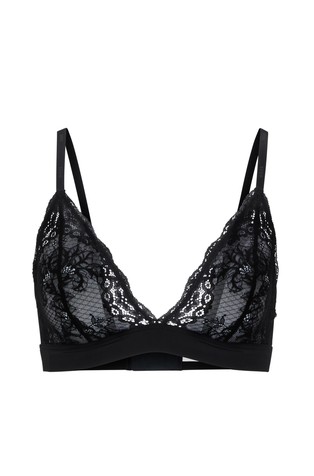 Lace-detail triangle bra with logo straps