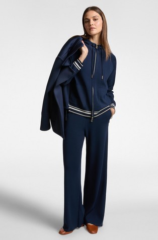 ELENA MIRO Knitted trousers with striped edges Navy Blue 4