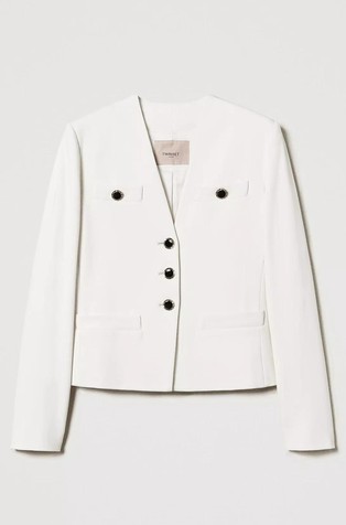 TWINSET Slim fit blazer with V-neck Mother Of Pearl 2