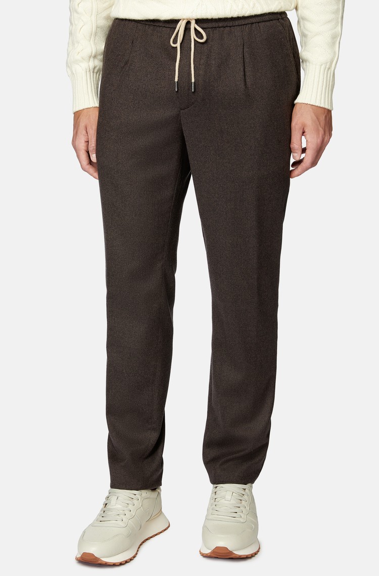 BOGGI MILANO Drawstring trousers in wool flannel Brown 