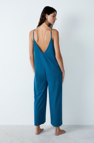 ETAM Eleanore wide cotton pyjama jumpsuit Petrol Blue 2