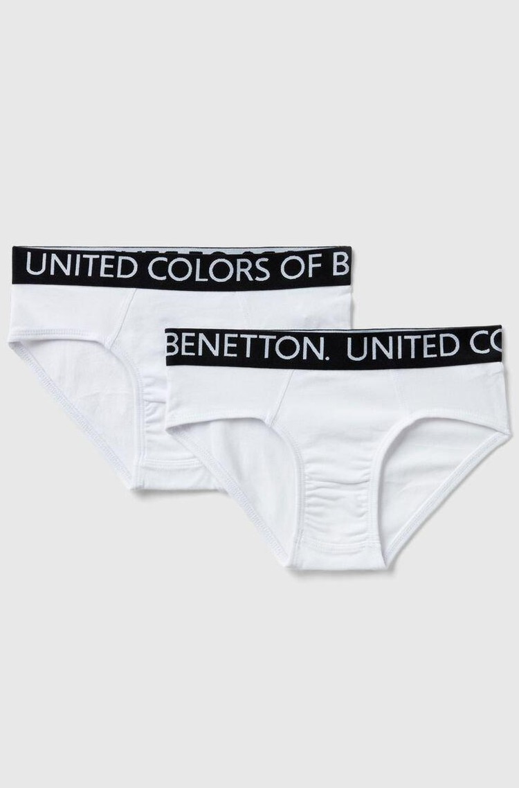 BENETTON Paket dveh spodnjic z logo elastičnim pasom Bela - White 
